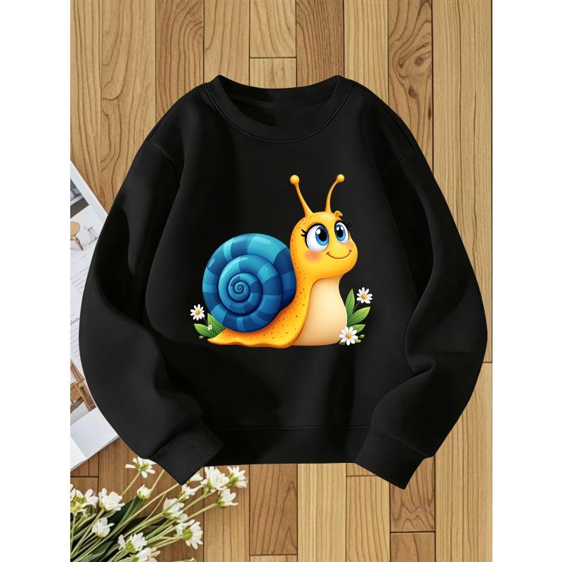 European sizes Kid's Cartoon Snail Print Crewneck Sweatshirt, Adorable and Cute Style for , Perfect Gift for Kids