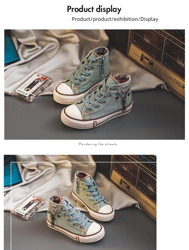 Детские кроссовки из джинсовой ткани - весна/осень 2024 г., кроссовки для мальчиков и девочек, обувь для использования в помещении в детском саду