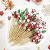 100pcs, Festive Christmas Cocktail Picks - Wooden Sticks With Snowflakes, Snowmen, Reindeer & Trees For Holiday Drinks, Appetizers & Party Decorations