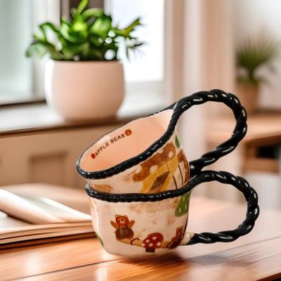 Ретро-арт, интернет-знаменитость, керамическая кофейная чашка с изображением плюшевого медведя и яблока, чашка для молока, бытовая кружка, чашка для послеобеденного чая.