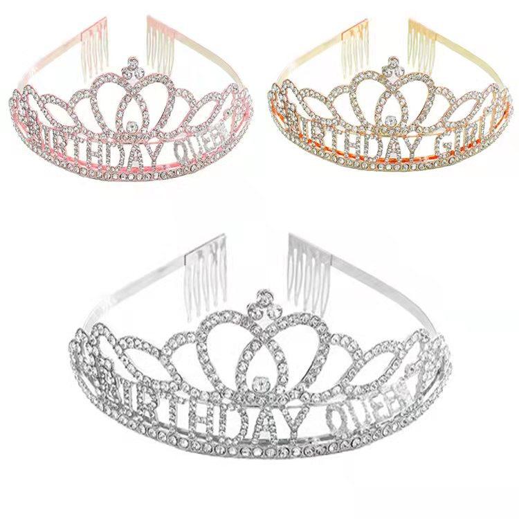 BIRTHDAY QUEEN GIRL Girl Birthday Crown Etiquette Party Supplies Rhinestone Hair Accessories