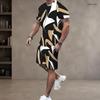 Men s Plus Size Round Neck Short Sleeve Printed Top And Shorts Two Piece Set