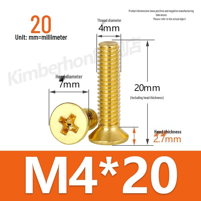 Машинные винты с потайной головкой под крестовый шлиц из меди, размеры M2–M4, длина 6/8/10/12 мм