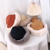 Thick Casual Wide Brim Winter Warm Large Woolen Women Hat Korean Style Beanies Plush Bucket  Hat