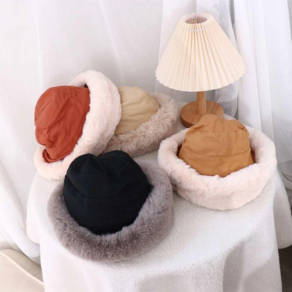 Thick Casual Wide Brim Winter Warm Large Woolen Women Hat Korean Style Beanies Plush Bucket Hat