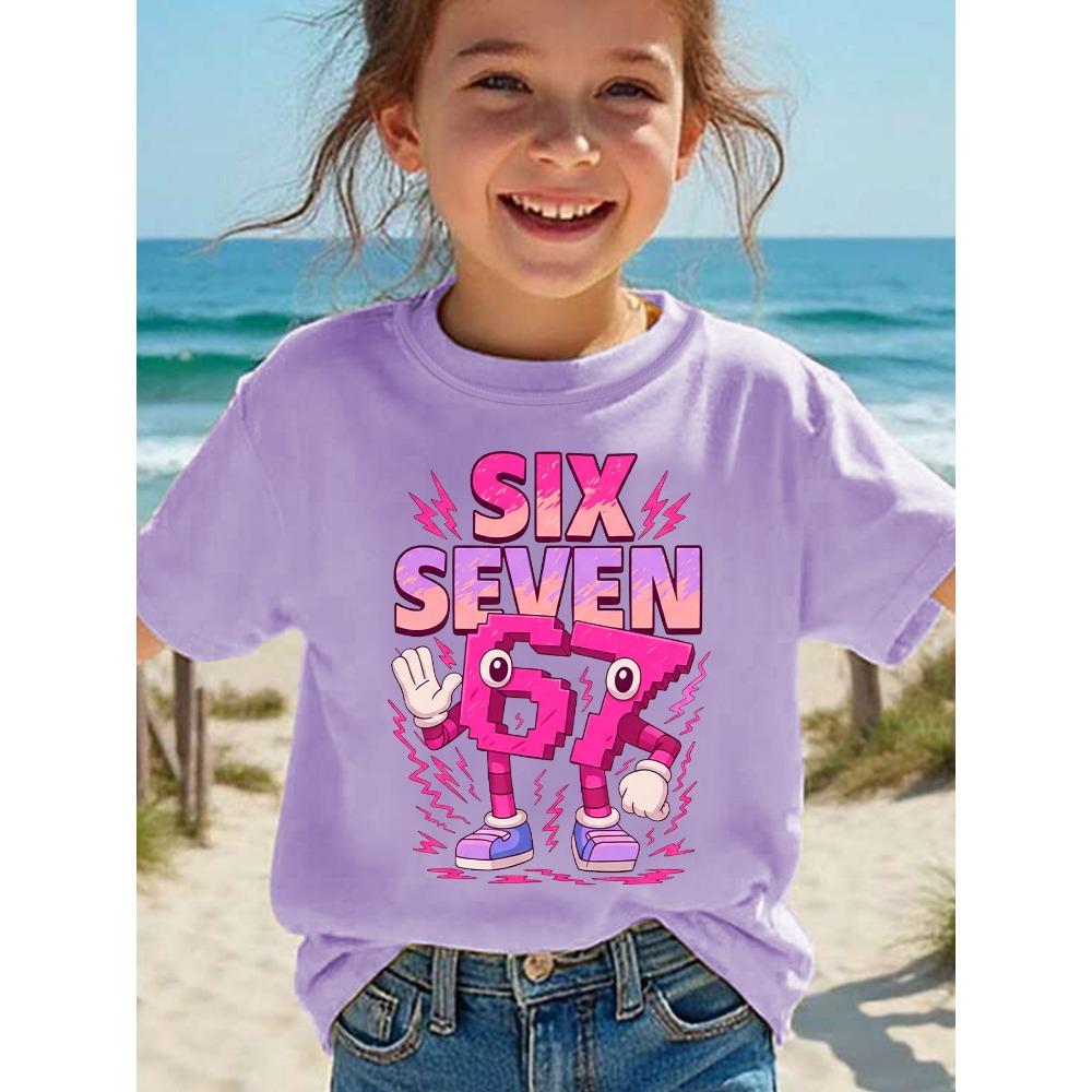 Funny Number 67 Six Seven Colorful Print Women's Short Sleeves T-Shirt Loose Casual Summer Outdoor Street Women's and Men's Tees Tops
