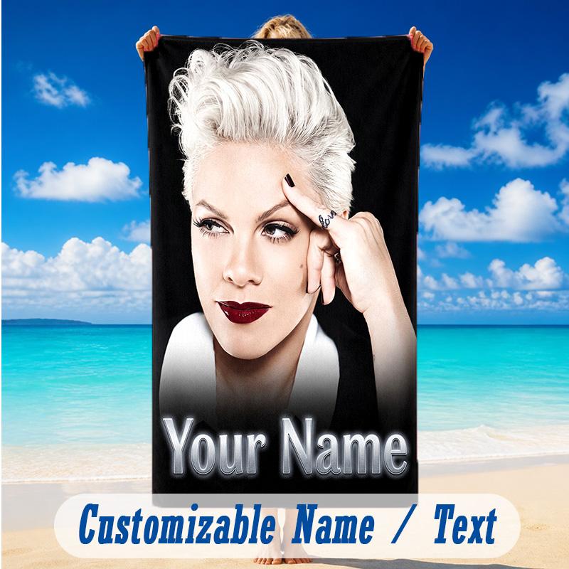 Beach Towel Custom Name Text, Quick Dry Large Towel For Beach HomeP!nk singer