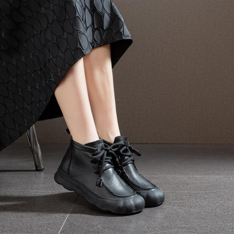 Обувь нового стиля, Ретро ботинки, Женские ботинки, Ботинки из мягкой кожи, Ботинки на мягкой подошве, Ботинки с высоким голенищем