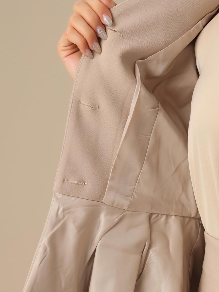 Деловой костюм Allegra K, Блейзер и юбка-карандаш, Длинные рукава, Без воротника, Однотонный, Баска, Комплект из 2 предметов, Женский, Хаки, Размер L