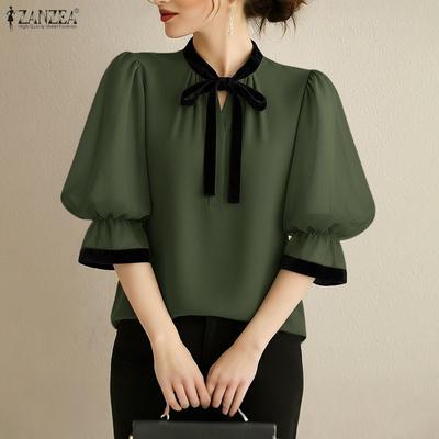 Женская элегантная повседневная блузка с круглым вырезом и рукавом 3/4