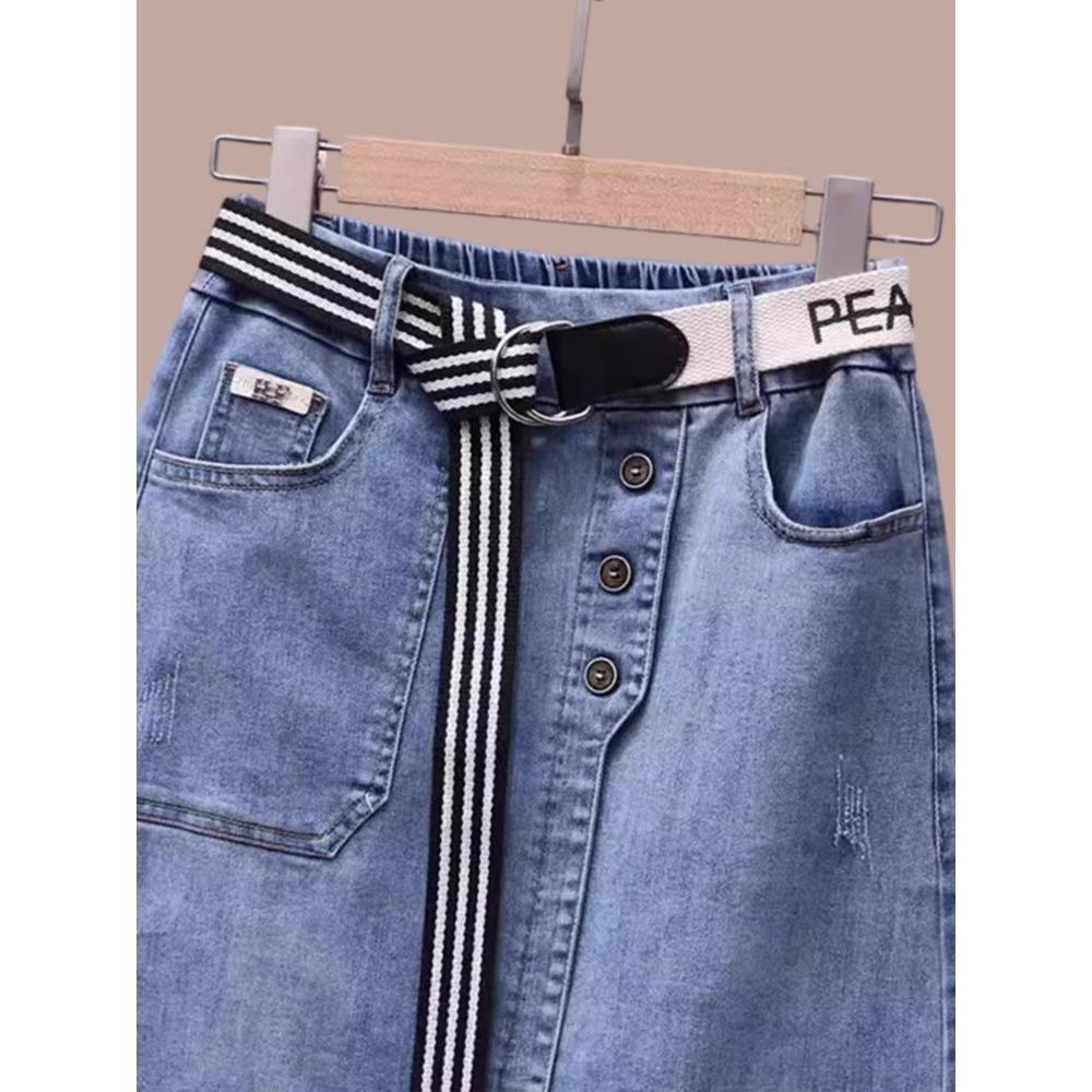 Весенне-летняя джинсовая юбка женская эластичная с высокой талией А-силуэта с облеганием ягодиц повседневная