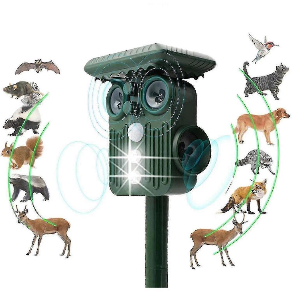 Solar Powered Ultrasonic Animal Repellent Device with 5 Adjustable Settings Garden Pest Control Solution Outdoor