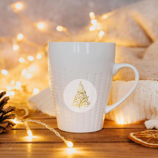 500 шт. Рождественские наклейки в рулоне, наклейки-этикетки с золотой фольгой в виде рождественской елки, круглые самоклеящиеся наклейки для зимних праздников для украшения конвертов, приглашений, открыток