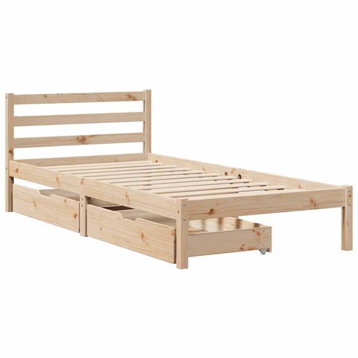 VidaXL Cadre de lit avec tiroirs 75x190 cm bois de pin massif, sommier, cadre de lit simple, cadre de lit en bois massif, 3301524