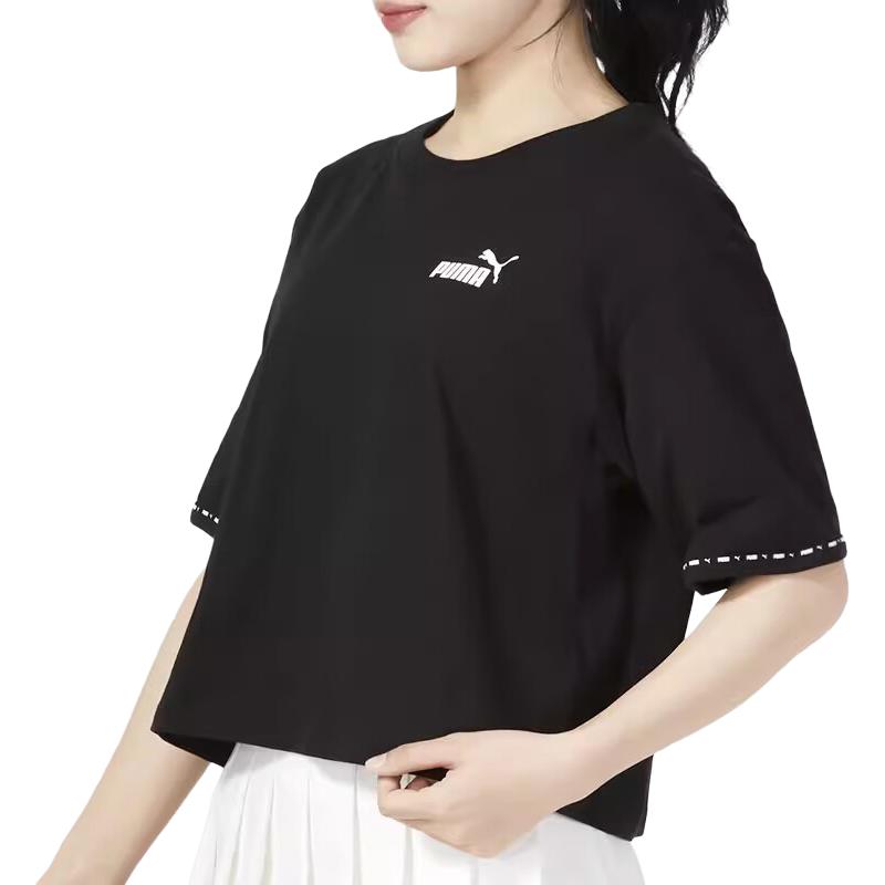 Puma Свободный крой, круглый вырез, короткий рукав, футболка с логотипом, женские топы, черный цвет 676678-01