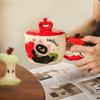 Cartoon Cat Apple Mug High Looking Ceramic Cup with Lid Souvenir for Girls Couple Home Water Cup with Lid