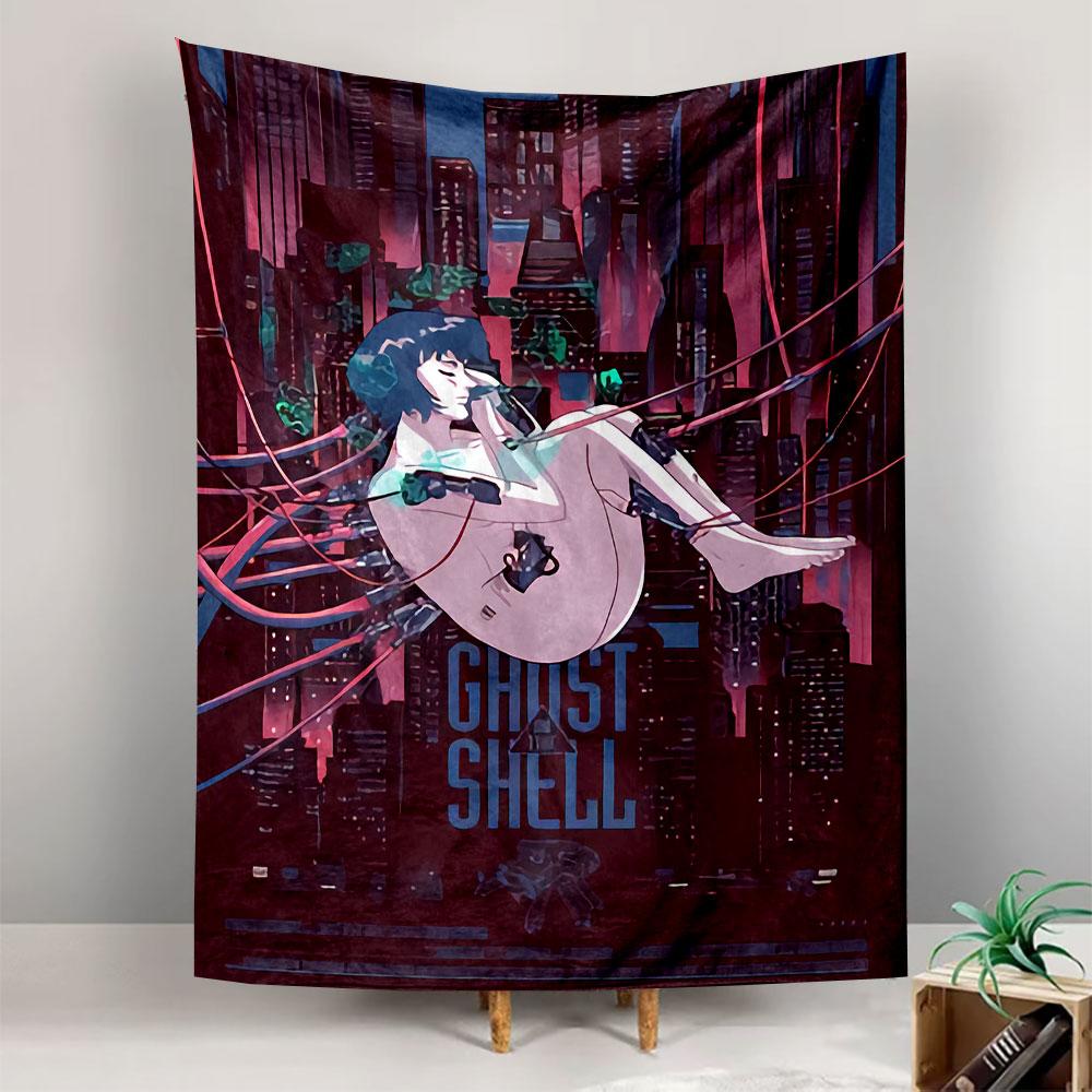 Ghost in the Shell Tapestry Wall Hanging, Cyberpunk Cyborg Woman Art, Anime Sci-Fi Wall Decor for Bedroom Dorm