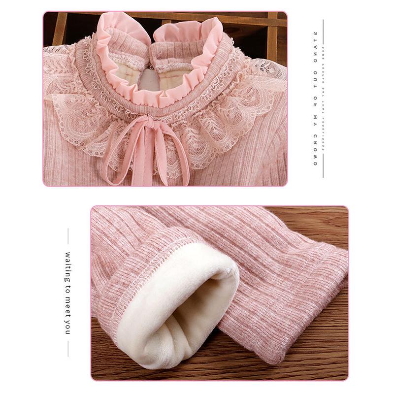 YUBAOBEI Блузки для девочек, белая одежда для маленьких девочек, детская одежда, школьная форма, блузка для девочек, хлопковая детская кружевная рубашка, плюшевый толстый теплый топ, блузки