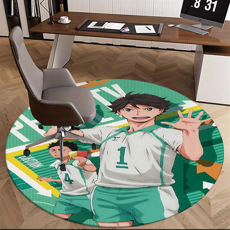 1pc Anime Cartoon Design "Ejection" Round Carpet for Office Chair Mat, Non-Slip Rug Suitable for Home Decor, Living Room, Bedroom, Game Room, Dormitor