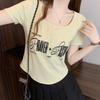 Navava Women LeTTering PoinT U Neck Half Sleeve T shirT nT2356