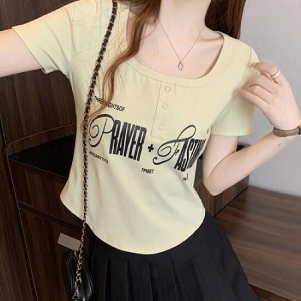 Navava Women LeTTering PoinT U Neck Half Sleeve T shirT nT2356