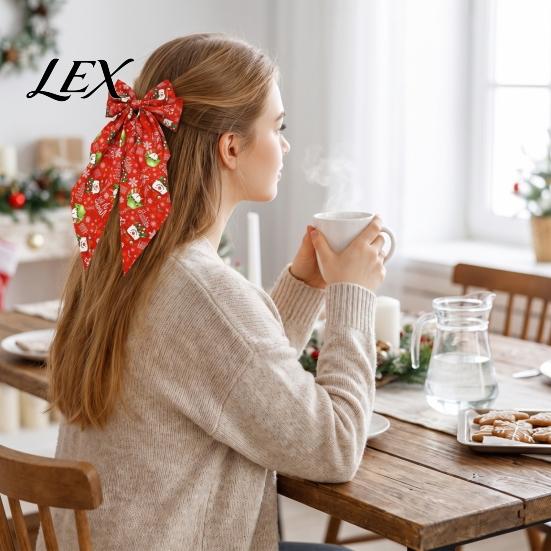 Gift for Christmas Hair Ornaments Bows Women Girls, Snowman Bow Clips, Handmade Red Green Large Ribbon Clips Festive Bows, Holiday Ribbons with