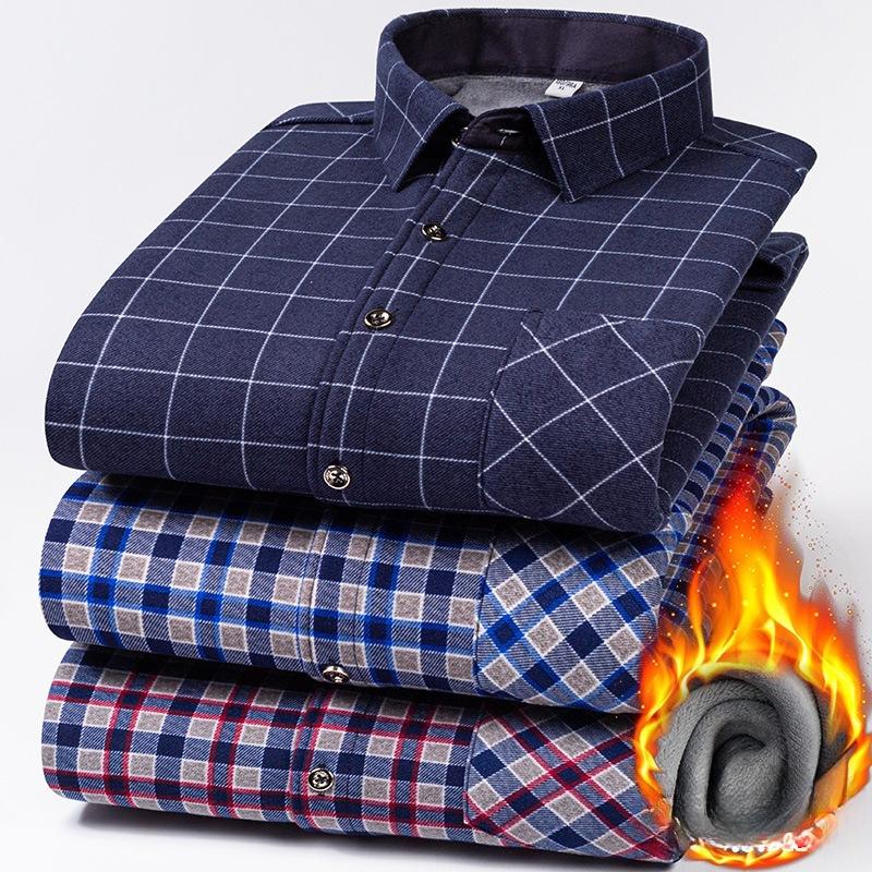 Мужские зимние фланелевые куртки-рубашки на подкладке из шерпы, с длинным рукавом, на пуговицах, флисовые платья-рубашки для мужчин, повседневная теплая удобная терморубашка с карманами