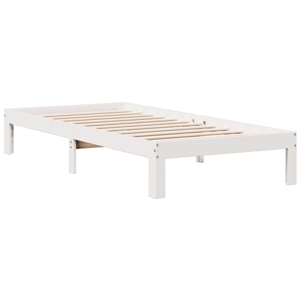 Solid Wood Bed with Shelf Without Mattress White 90x200 cm Pine