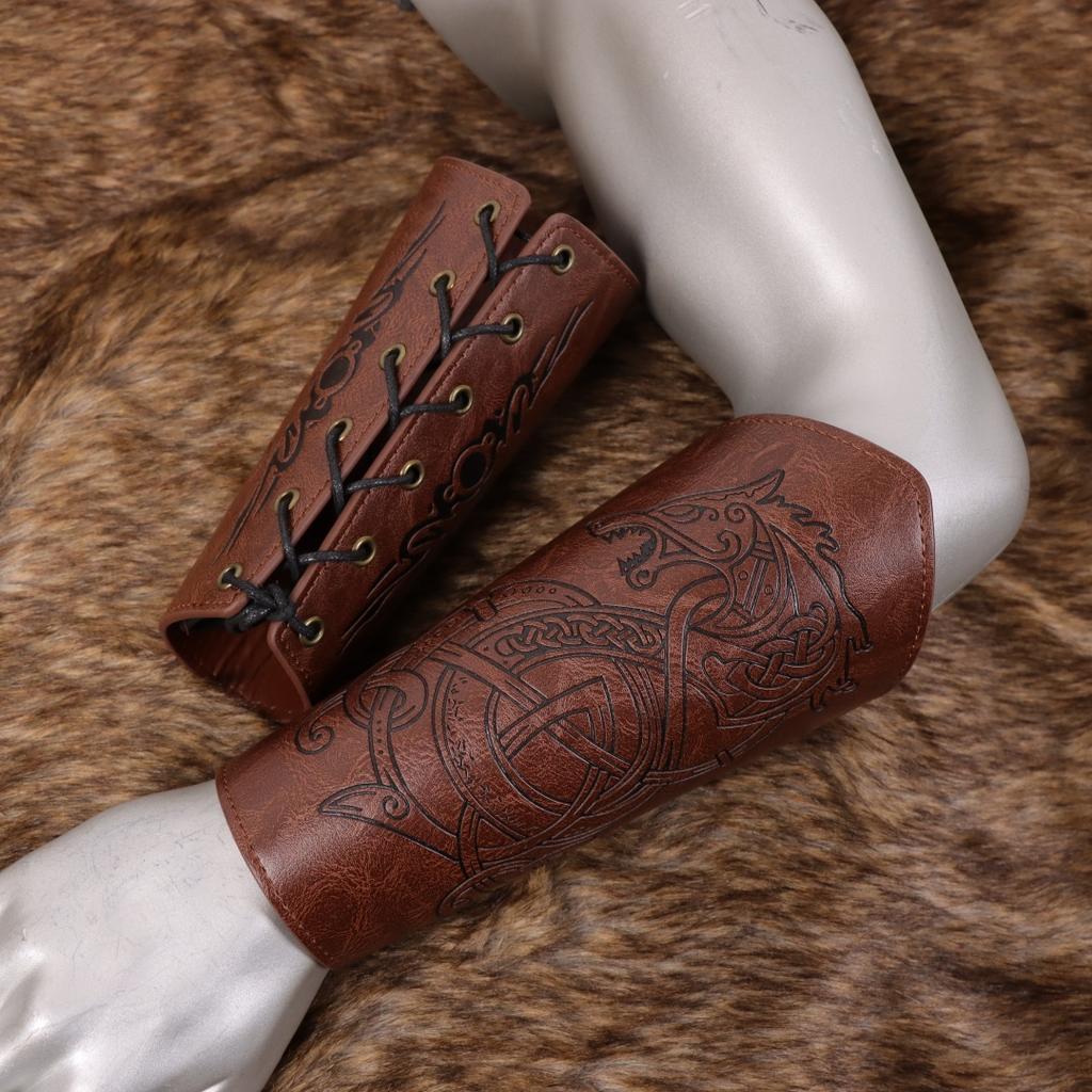 Викингские наручи Средневековые кожаные доспехи для рук Наруч Кожаная перчатка Напульсник Панк Защита рук На шнуровке Наручи Перчатки для мужчин женщин