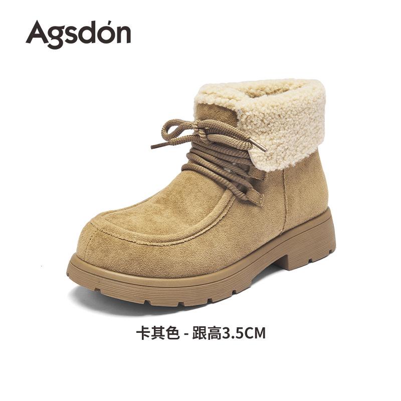 Augustus den velvet Martin boots women's 2025 new autumn and winter retro short fluffy shoes platform-soled lace-up cotton shoes