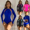 Женский слитный купальник S с длинным рукавом, Colorblock, сексуальный, с открытой спиной, на молнии, модный купальник