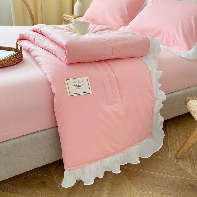 Summer Solid Thin Quilt Washable Pink Skirt Summer Bedspreads For Double Bed Comforter Microfiber Lightweight Blanket