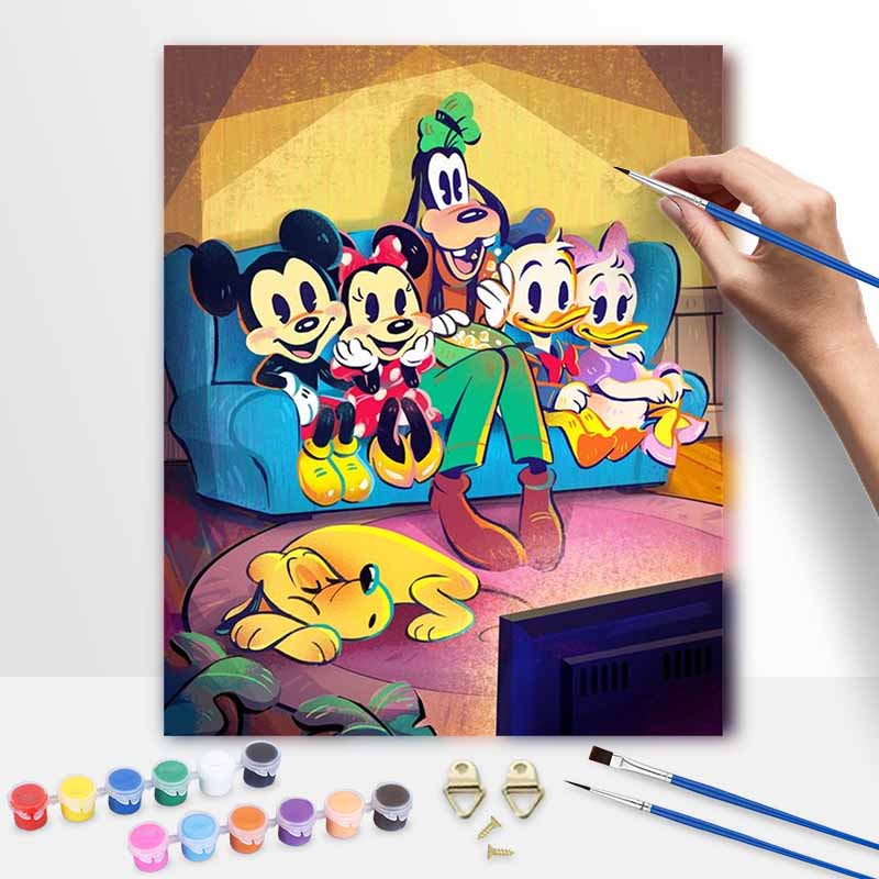 disney mickey mouse and friends sofa movie night digital oil painting hand painting kit diy home decoration