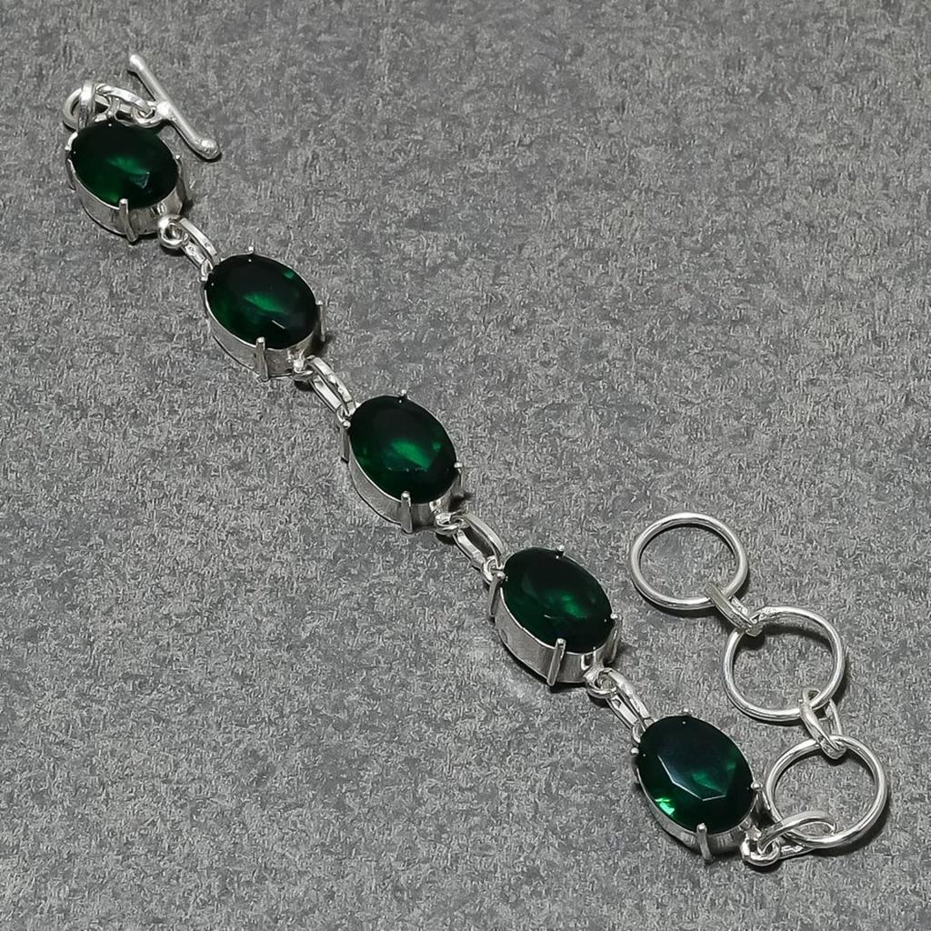 Chrome Diopside Oval Shape Gemstone Solitaire Bracelet Gift Handmade Jewelry 7"