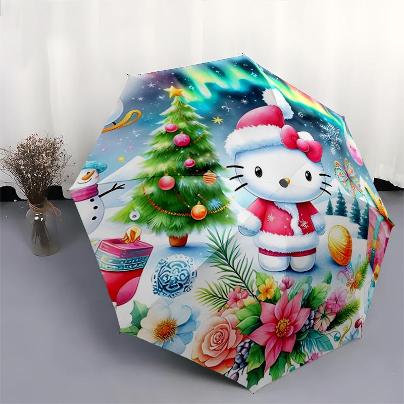 1pc Hello Kitty Christmas Edition Automatic Opening/Closing Umbrella with Foldable Design, 8-Rib Iron Frame, Outdoor Use, Festive Gift for Fans, Trave