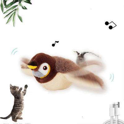 Плюшевая игрушка кошка летающая птица, интерактивная игрушка кошка чирикающая птица машущая крыльями, машущая птица игрушка для кошки