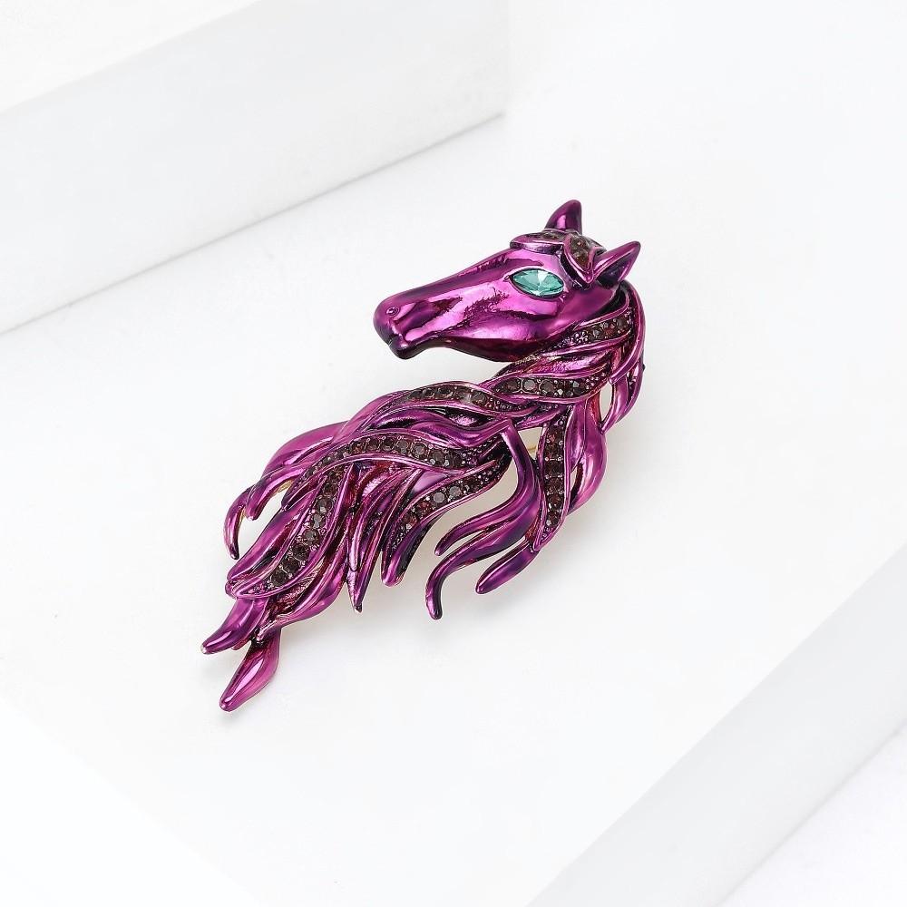 Luxury Horse Head Brooch Rhinestone Dripping Oil Enamel Jewelry Accessories Party