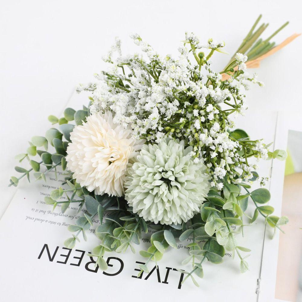 White Silk Dandelion Bouquet Bride Bouquet Fake Flower Vintage Artificial Flowers