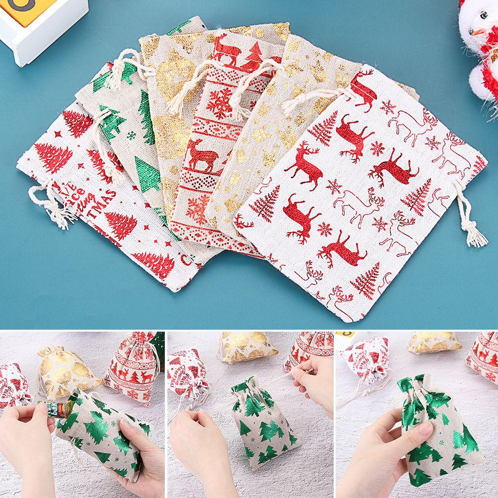 Декор Мешок Снеговик Лось Хранение Еды Веселое Рождество Джут Подарочные Мешки Органайзер для Конфет Мешочек на Шнурке