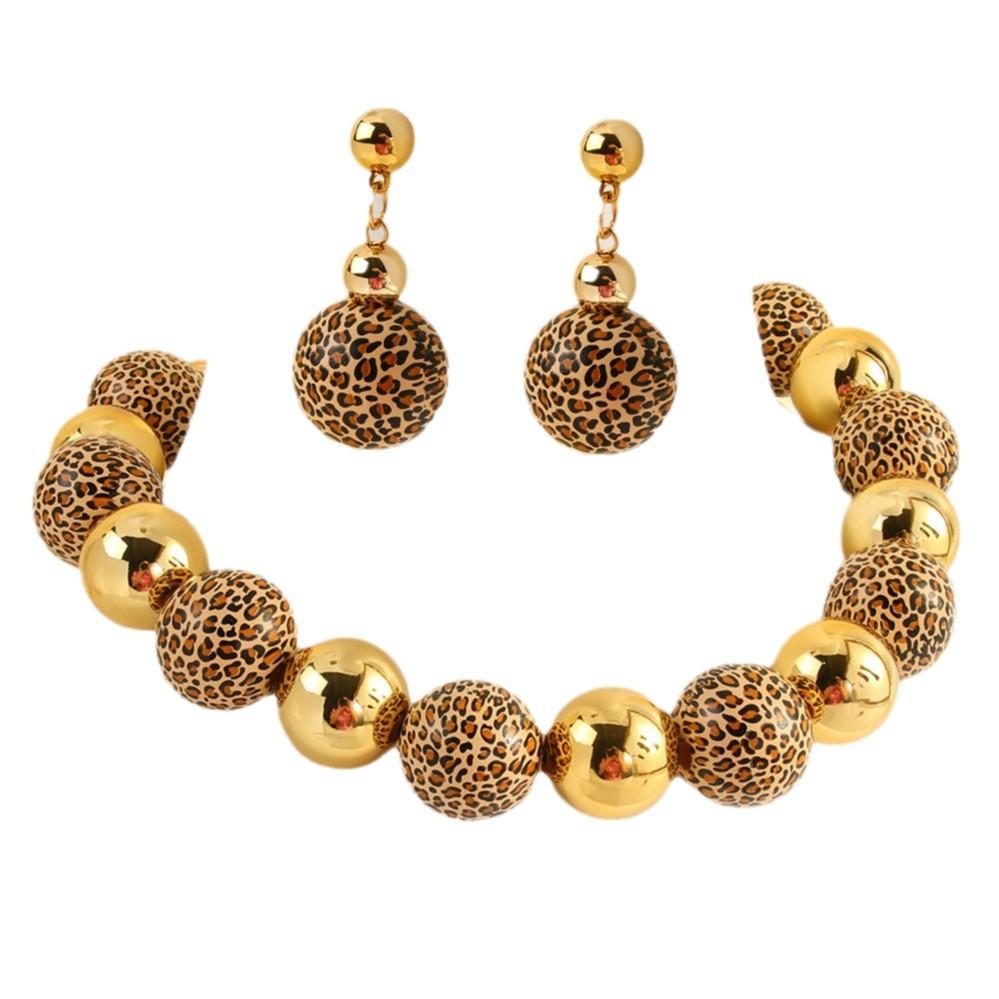 Леопардовый принт круглые бусины пэчворк ожерелье серьги для женщин ювелирные аксессуары