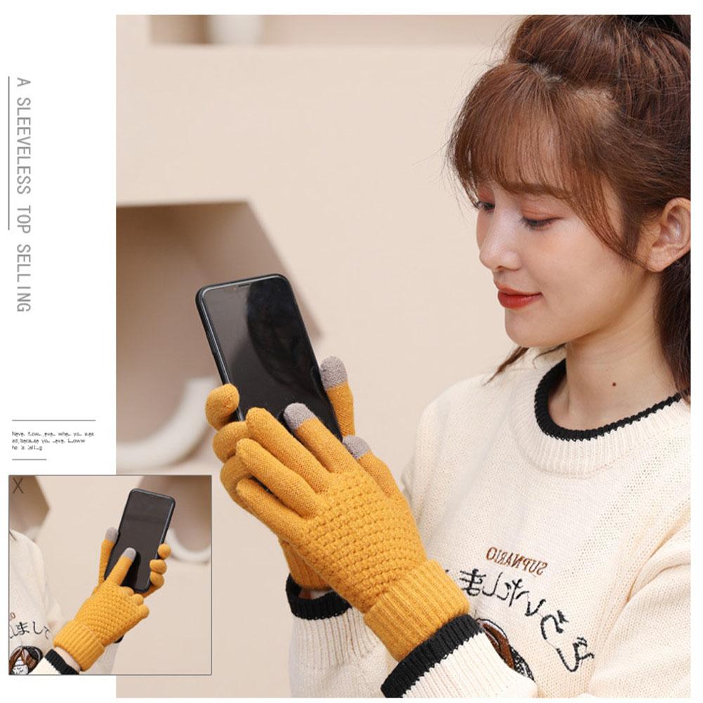 Женские и мужские теплые зимние перчатки для сенсорного экрана, эластичные классические вязаные варежки, шерстяные перчатки с полным пальцем для езды на велосипеде и вождения