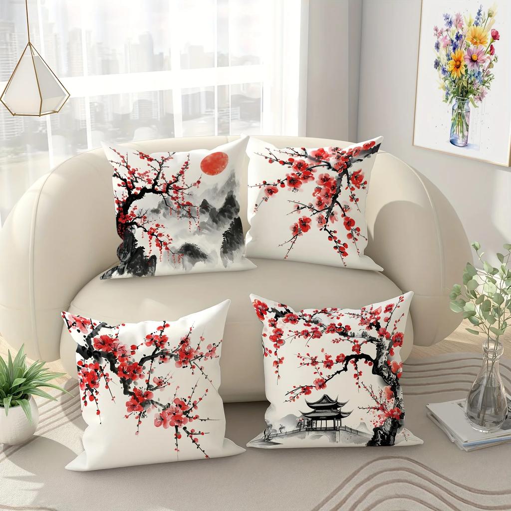 Наволочка декоративная в древнем стиле с цветущей сливой, ультрамягкий полиэстер, для гостиной, дивана, спинки, автомобильная наволочка