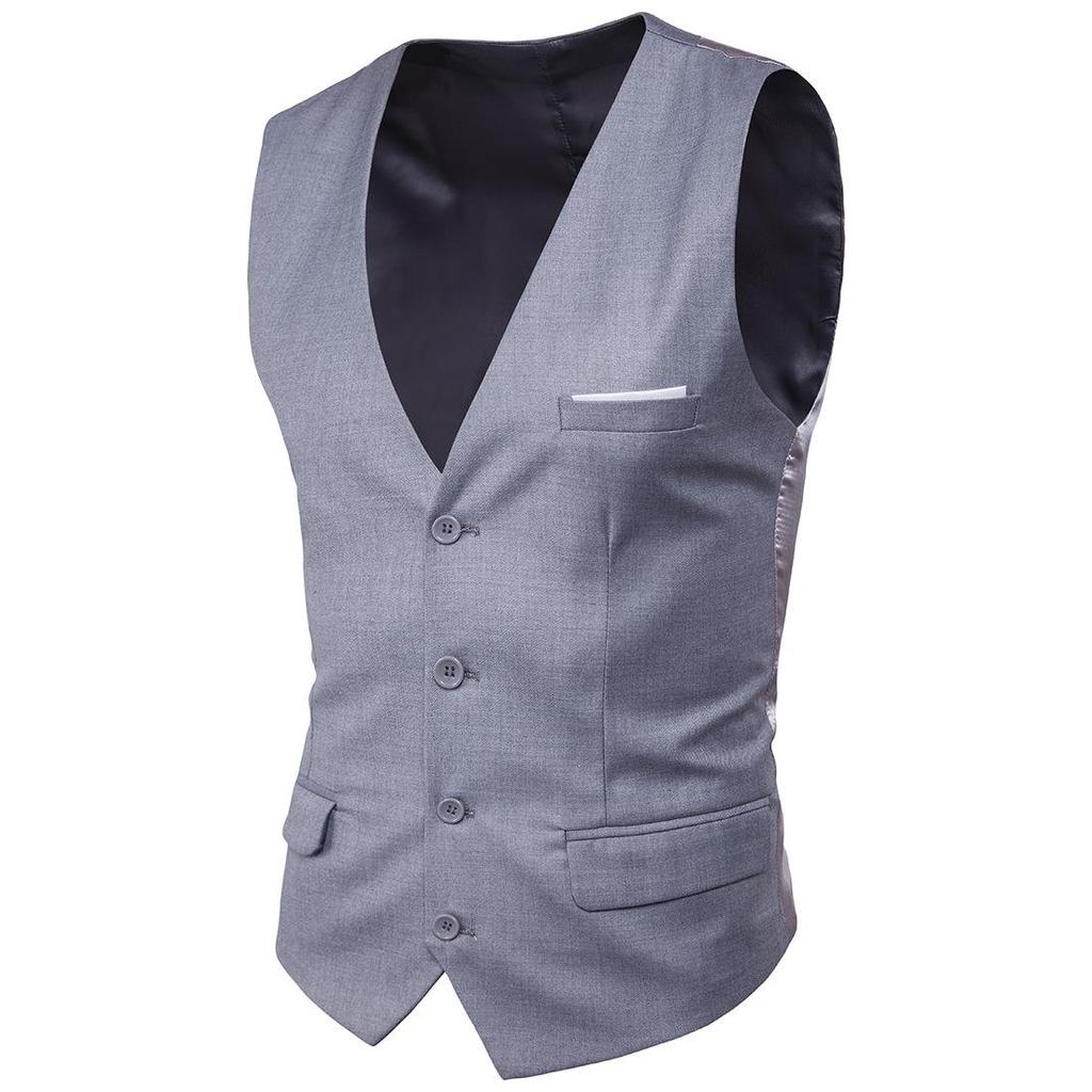 Men's Slim Korean Style Solid Color Groomsmen Vest XF001, Multi-Size Options