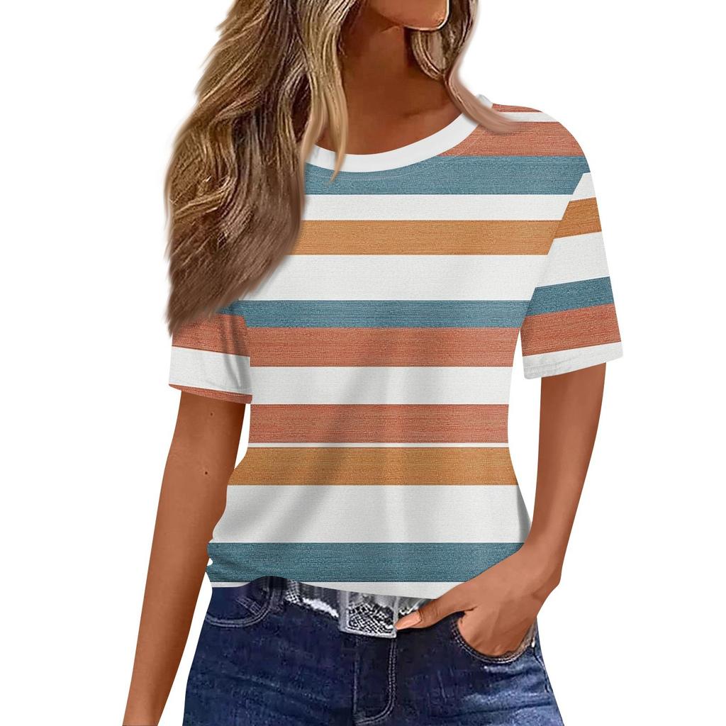 Women's Fashionable Casual Short Sleeve Print Round Neck Pullover Top