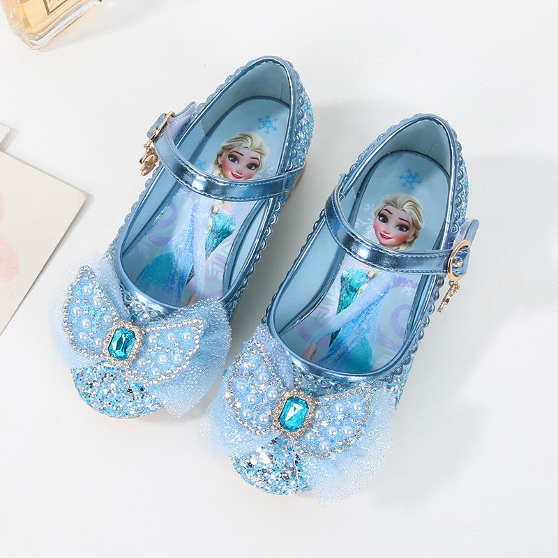 Frozen Elsa Princess Gladiator Sandals for Girls with Low Block Heel Pink Blue Crystal Dressy Toddler Kids Shoes Sizes