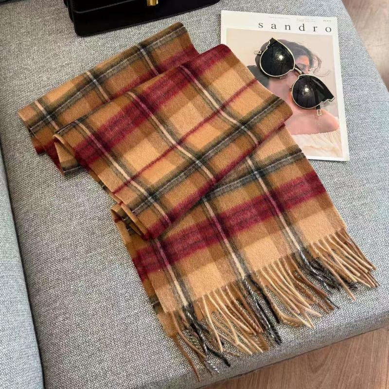 100% Pure Wool Scarf Female Winter Warm Cashmere Shawl Checkerboard Grain Design Couple Accessory Premium Sense Windproof Scarf