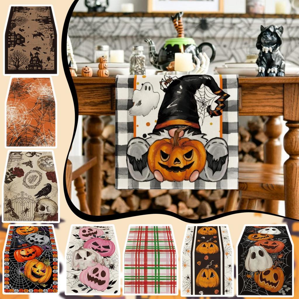 Linen Halloween Table Flag, American Dining Table Decoration, Party Tablecloth, Anti-Slip Coffee Table Flag