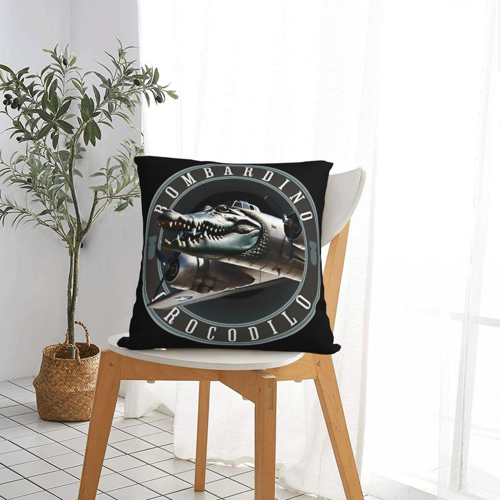 Мем Мозговая Гниль Bombardino Crocodilo Наволочка Чехол для Подушки Креативный Декор на Молнии Чехол для Декоративной Подушки на Сиденье 45x45см