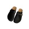 2025 New Spring and Summer Women's Bag Head Half Slippers Women Wear Leather Fashion Flat Bottom One Pedal Lazy Shoes