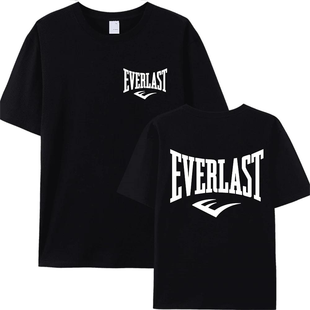 Купить хлопковую футболку с логотипом бокса EVERLAST для мужчин и женщин, футболка с принтом с круглым вырезом, уличная толстовка Харадзюку, популярная свободная модель